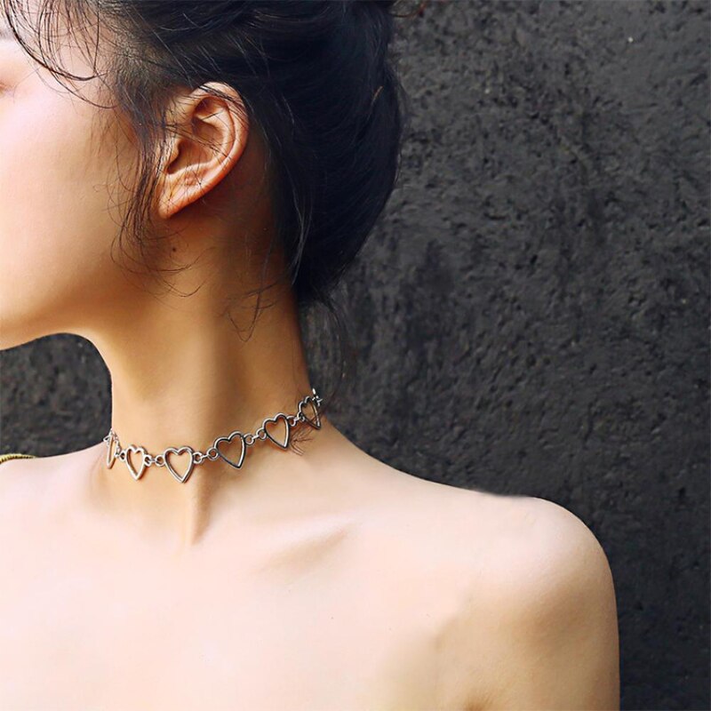 Hollow korean cute love heart choker necklace explanation girlfriend nice bicolor necklace jewelry collier femme 2022