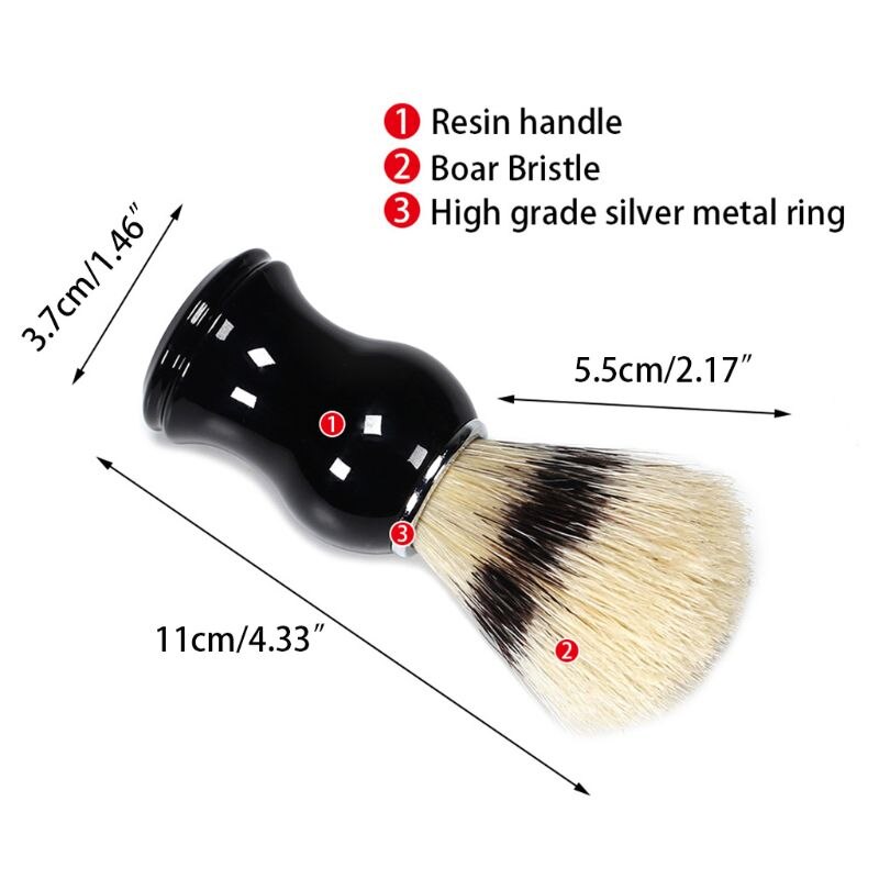 1Pc brocha de afeitar para hombres cerdas de jabalí pelo recto de afeitar Barbero de limpieza negro Mango de resina salón herramienta clásico
