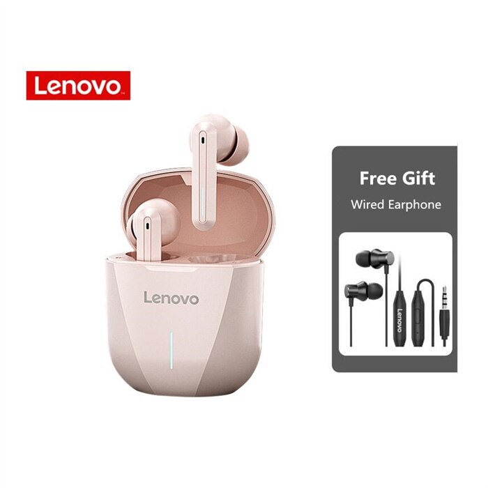 Lenovo XG01 Gaming Wireless Headphone TWS Bluetooth Earphone Game Headset 9D HiFi Stereo Earbud Noise Reduction with Mic Headset: Pink Ad Wired