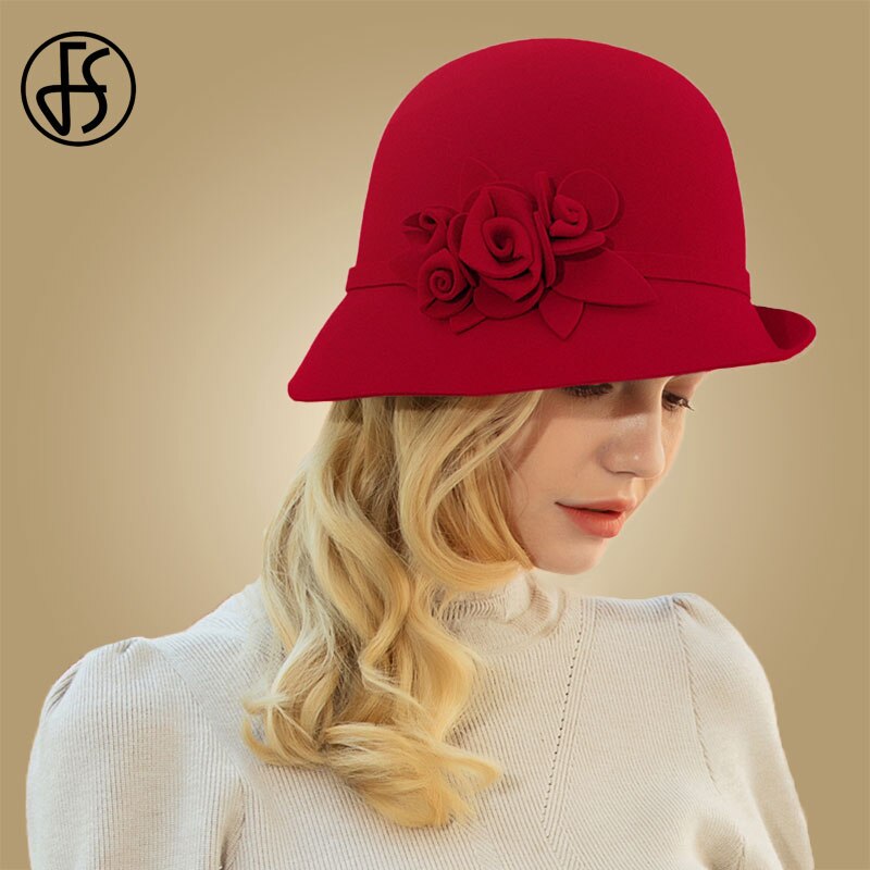 Fs 100%  australiansk sort uldfilt fedora hatte til kvinder vintage bred skygge vinterkirke cloche derby hat fedoras bowler cap