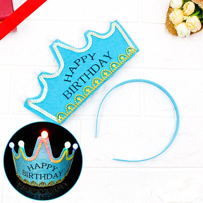 Lighting Crown Happy Birthday Hats For Kids Birthday Party Decorations Boy Girl LED Blinking Flashing Headbands Cap: 8