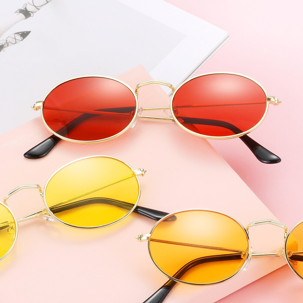 Vintage Small Metal Frame Oval Sunglasses Women Men's UV400 Shades Retro Sun Glasses Summer Beach Outdoor Hiking Eyewear