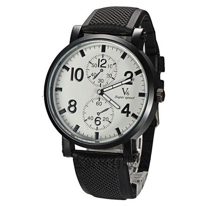 Super Speed V6 Watch Men Sports Watches Large Face Black Rubber Band Quartz Wristwatches Men Reloj Hombre Relogio Masculino: White