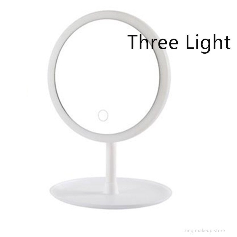 USB Charging Detachable Makeup Mirror With LED Light Touch Screen Vanity Mirror Storage Cosmetics Mirror 30#10: 3 color white