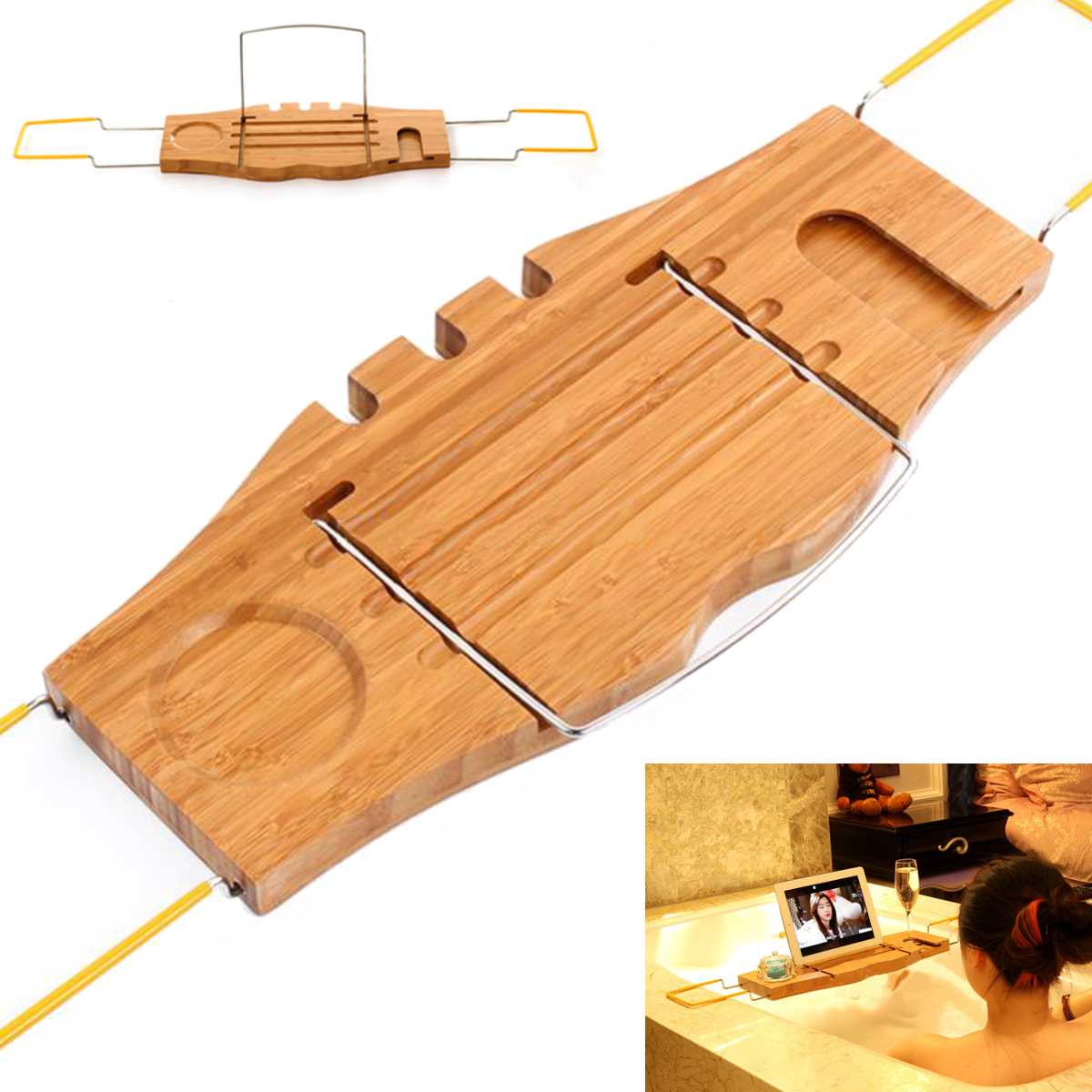 Luxe badkamer bamboe bad badkuip plank brug bad caddy lade rek intrekbare wijnglas boekenhouder badkuip rek ondersteuning