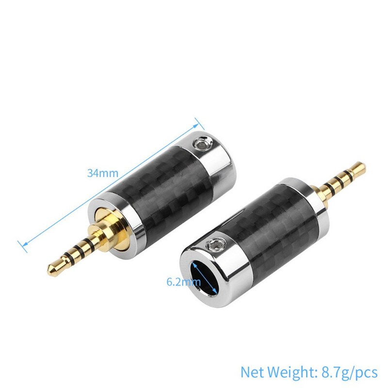 2.5 mm Jack Headphone Plug 4 Pin 2.5mm TRRS Connector Carbon Fiber Audio Adapter Male For Soldering 6.2mm Earphone Cable