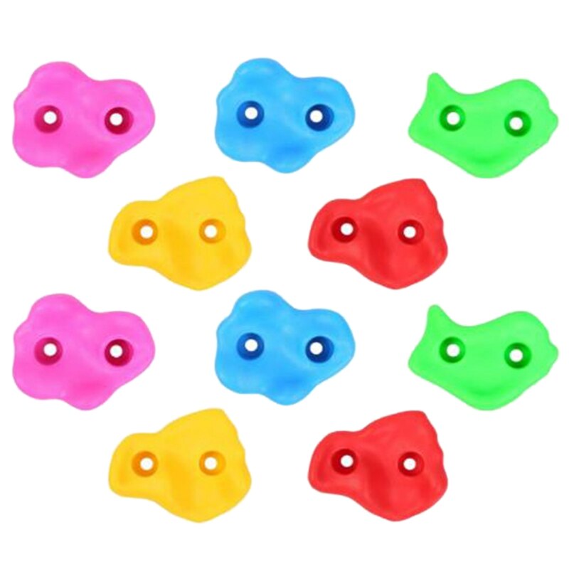 10Pcs Mixed Color Plastic Children Kids Rock Climbing Wood Wall Stones Hand Feet Holds Grip Kits for Outdoor and Indoor: Default Title