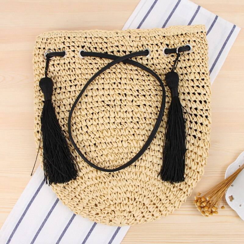 Neue Vielzahl Quaste Eine Schulter Stroh Tasche Einfache Freizeit Eimer Gewebt Strand Tasche Geldbörsen und Handtaschen Modische Geldbörsen
