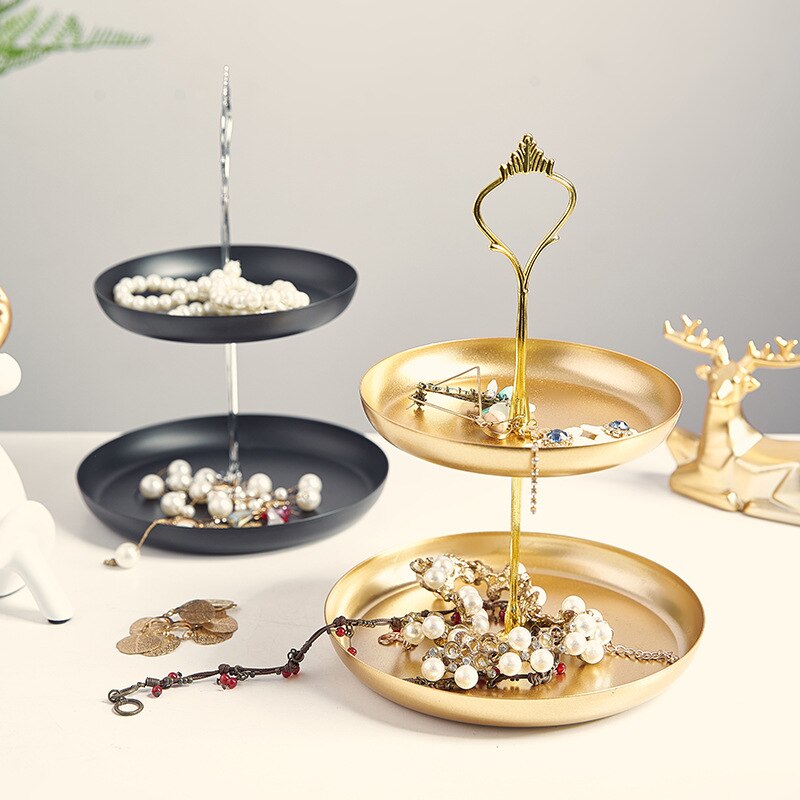 Cake stand Gold iron double layer storage tray dessert table candy snack tray jewelry display rack home decoration