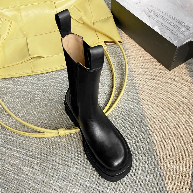 Chelsea leren laarzen met ronde neus voor dames, plateau laarzen voor dames, paardrijschoenen voor dames