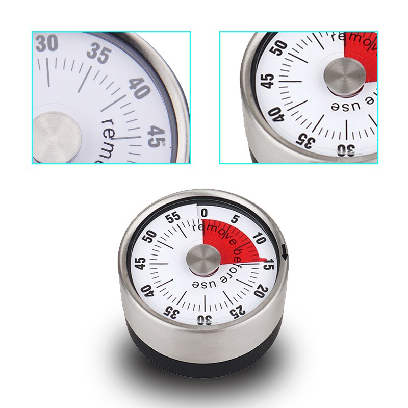 Stainless Steel Kitchen Timer with Magnetic Base 60 Minutes Round Dial Countdown Cooking Timer Alarm Mechanical Time Reminder
