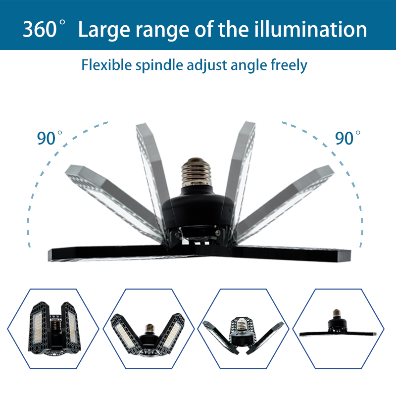2pcs/lot LED Garage Light 40W 60W 80W Industrial Lamp E27 85V-265V Brightness Deformable LED High Bay Workshop Warehouse Lights
