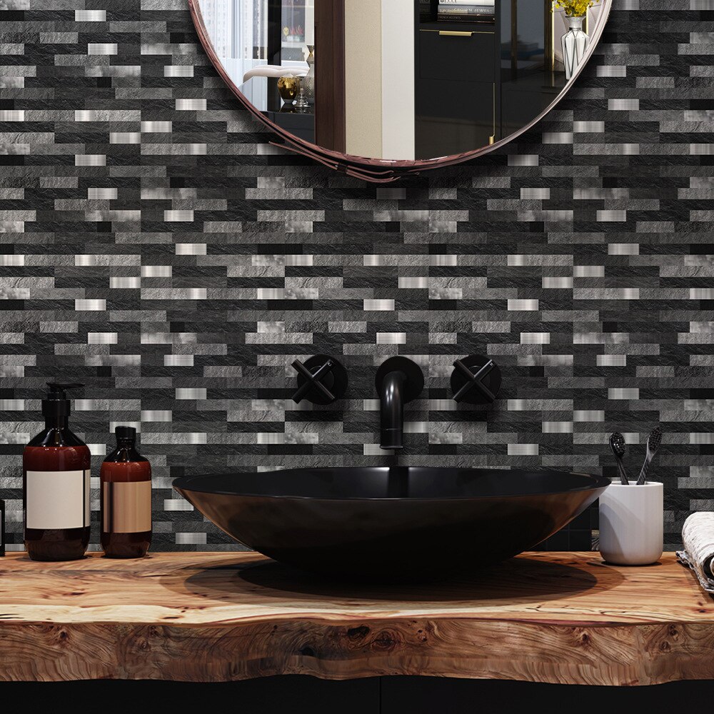 Black Brick Metal Mosaic Tile sticker American Kitchen bathroom self-adhesive 10cm/15cm/25cm sticker wall renovation wallpaper