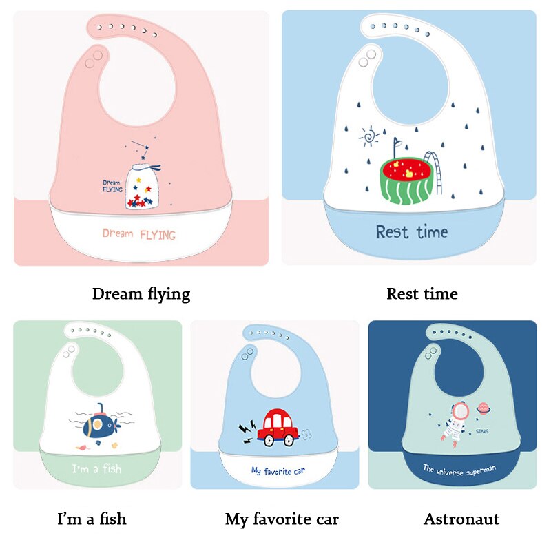 Warmom-Baberos de silicona impermeables para bebé, bolsa de Saliva para niños, accesorios desechables para bebé, babero ajustable de dibujos animados, suave y cómodo