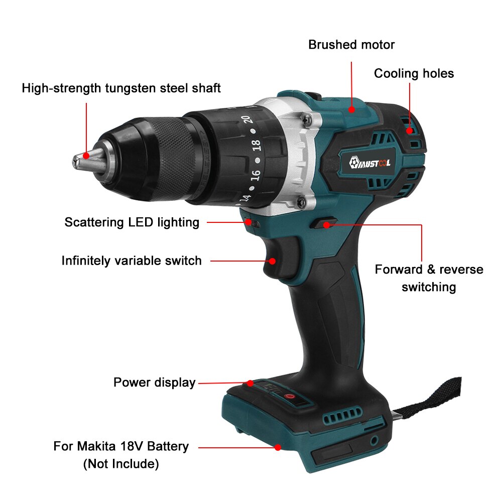 3 in 1 Brushless Electric Screwdriver Electric Hammer Drill 20+3 Torque Cordless Impact Drill For Makita 18V Battery Power Tools