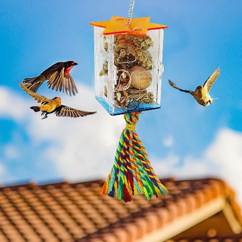 Bird Foraging Toys Parrot Feeder Intelligence Cage Acrylic Food Box Swing Rope Toys Millet Container for Cockatiel Conure Reliev