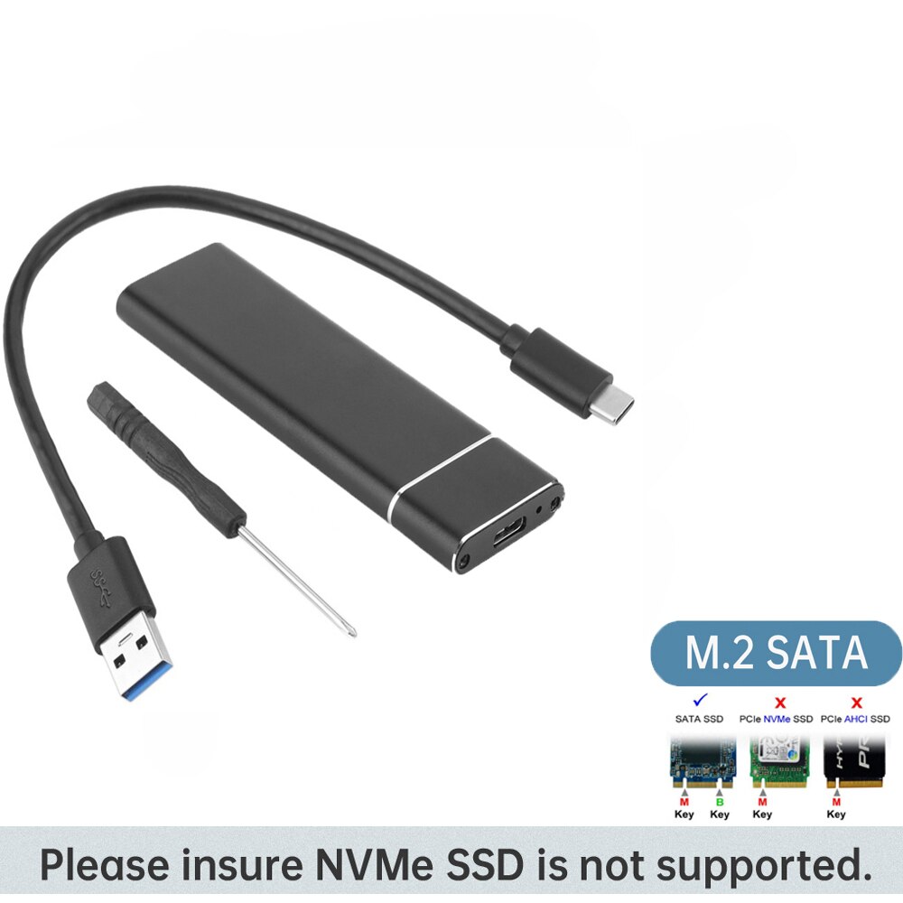 Boîtier SSD USB 3.1 vers M.2 NGFF, adaptateur UASP SuperSpeed pour 2242 2260 2280 M2: A to C cable Black