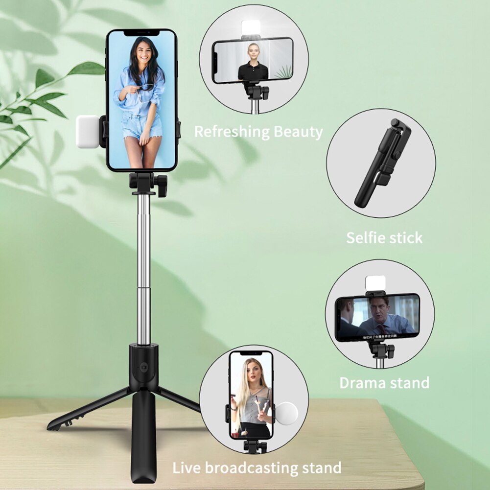 Palo Selfie extensible R1 para teléfono móvil, trípode obturador, monopié remoto con luz de relleno, soporte plegable ajustable para Smartphone