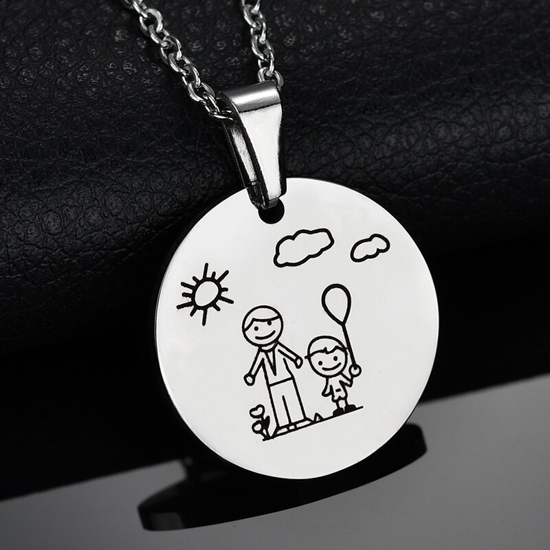 Lovely 316L Stainless Steel Family Necklace & Pendant For Mom Dad Son Daughter Love Cartoon Gold Color Link Chain Necklace