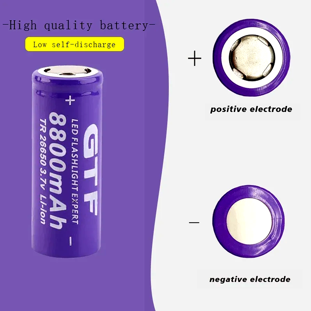 26650 8800mAh Li-ion Battery 3.7V GTF 26650 Rechargeable battery for flashlight，Electronics