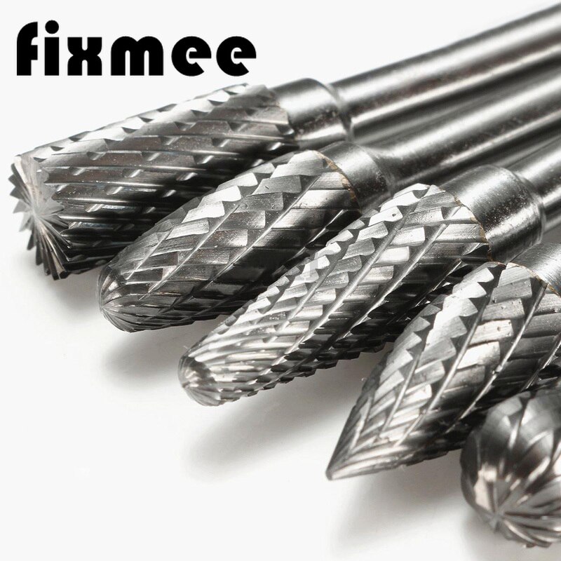 Fraises rotatives en carbure de tungstène, 5 pièces, tige de 1/4 "6x8mm, fraises à Double diamant, outils rotatifs, outils de meulage électrique