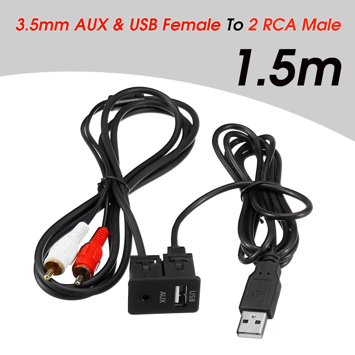 1.5 M 3.5mm USB AUX Stereo Kabel Vrouwelijk Naar 2 RCA Male Auto Boot Mot Flush Mount ABS Auto elektronica Accessoires