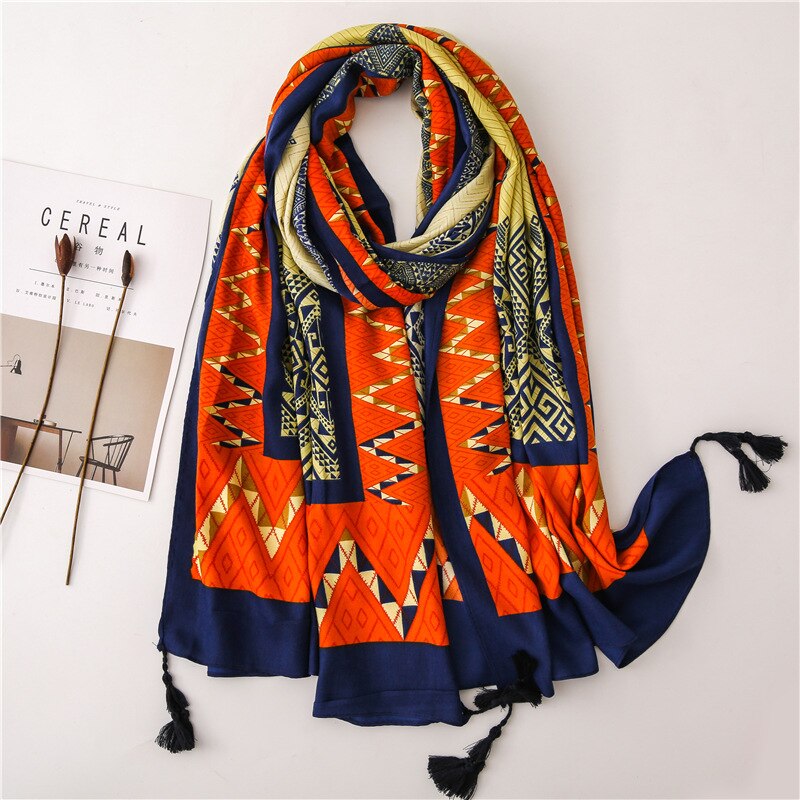 Écharpe pour femme, châles et écharpes chauds, doux et longs, style ethnique, imprimé, étoles de plage, écharpe hijab douce et chaude: 13
