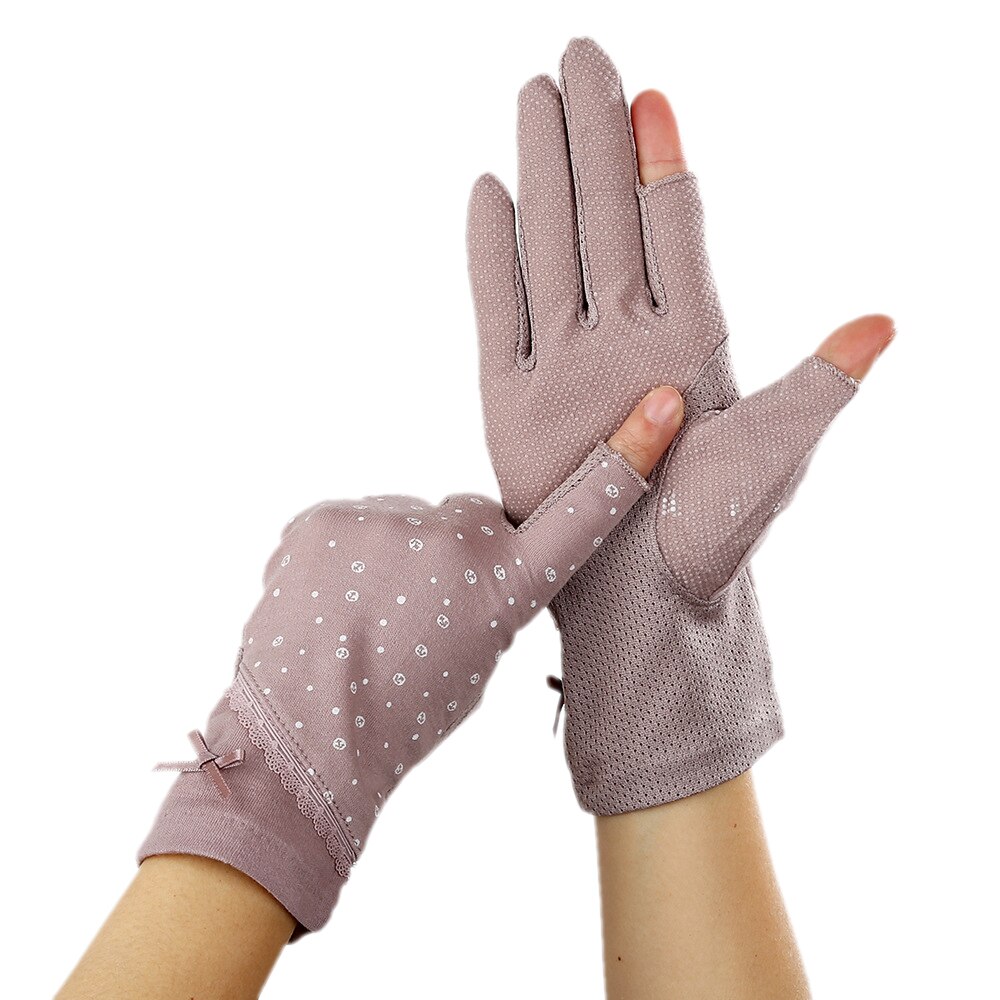 Guantes sin dedos para conducir para mujer, guantes de protección solar elásticos para verano y primavera, guantes Anti-Uv antideslizantes, mitones transpirables: Lavanda