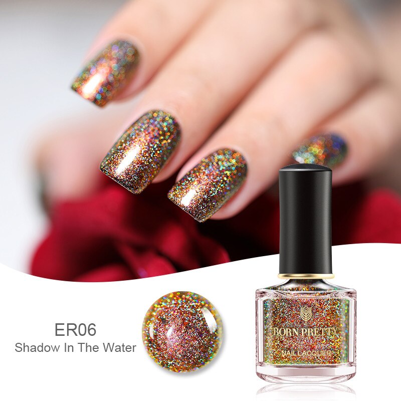 GEBOREN ZIEMLICH 6ml Pfau Holographische Nagellack nagel Wirkung Lange Anhaltende Nagellack glänzend funkeln Pailletten Nagel Kunst Mangel