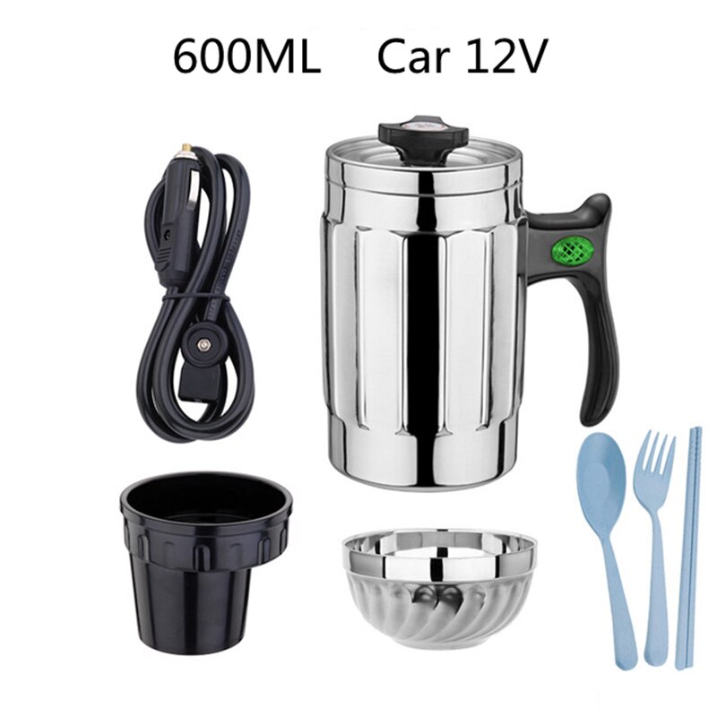 12V Car Kettle Boiling Water Cup Stainless Rice Cooker Water Heater Portable Kettle Heating Electric Travel Car Accessories