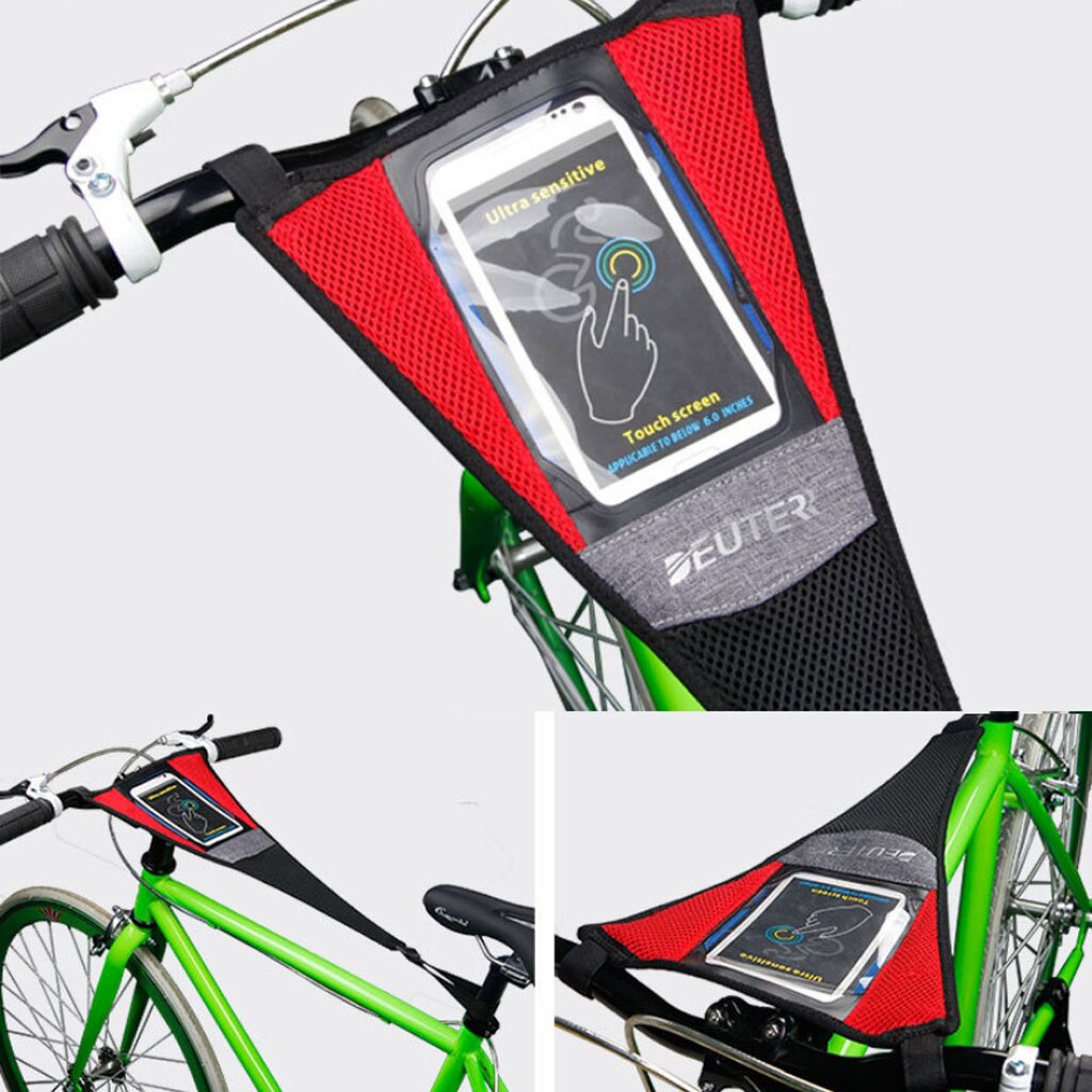 Cubierta para el sudor del marco de la bicicleta para interiores, protector de Red que absorbe el sudor, Correa con soporte para teléfono, Negro, Rojo, 58x23cm