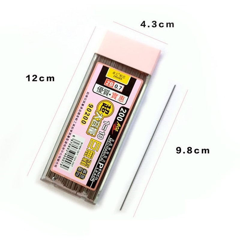 200Pcs/Box Graphite Lead 2B Mechanical Pencil Refill Plastic Automatic Replace Pencil Lead 0.5,0.7