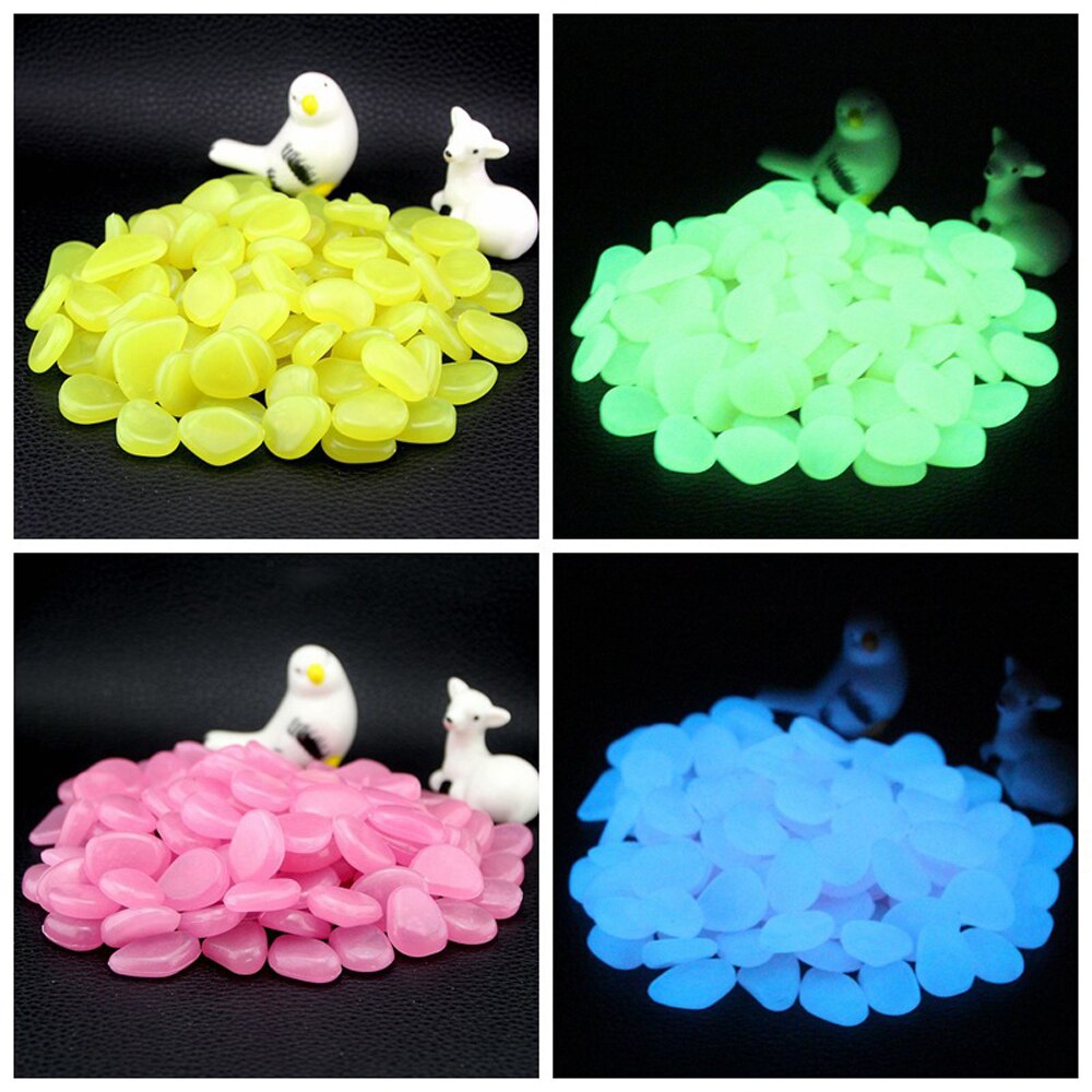 100 pcs Glow In Dark Pebbles Gaeden Luminous Stone Fluorescent Artificial Stone for Aquarium Fish Tank Garden Decoration
