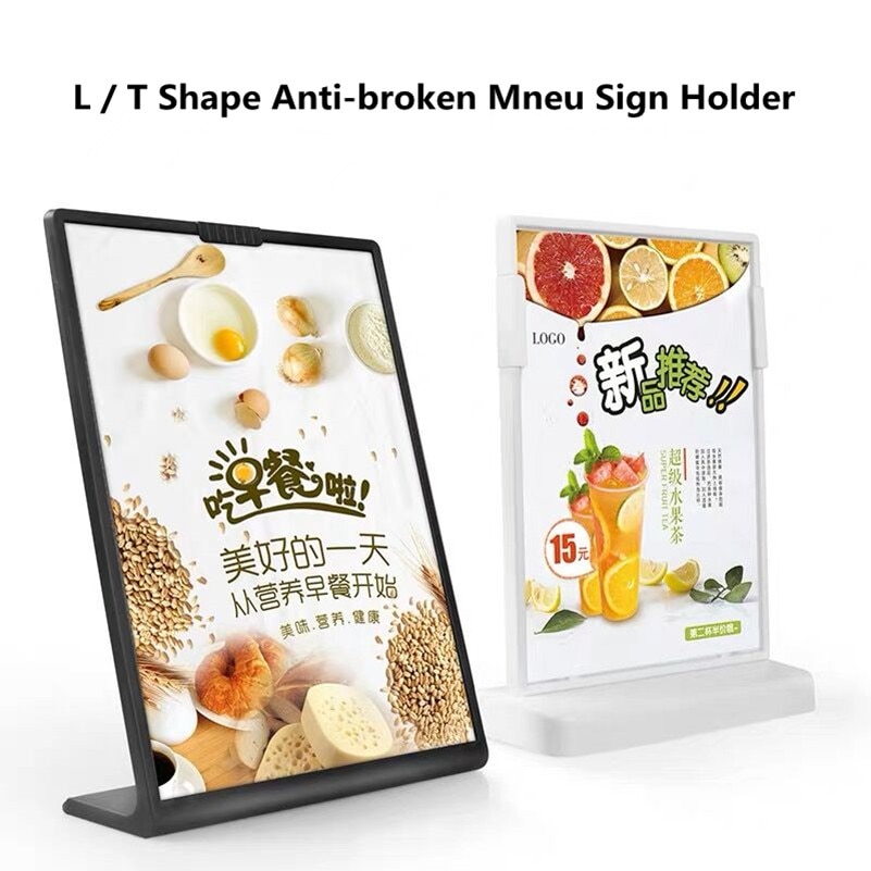 A6 l og t form akryl plakat menyholder stativ lean to perspex brosjyre bord display stativer innstilling display telt stativ holder
