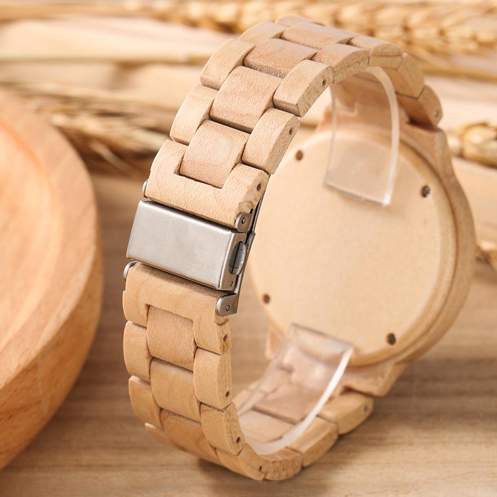 LED Display Revolving Light Touch Screen Electronic Men's Watch Night Vision Full Wooden Band Wristwatch Relojes Hombre