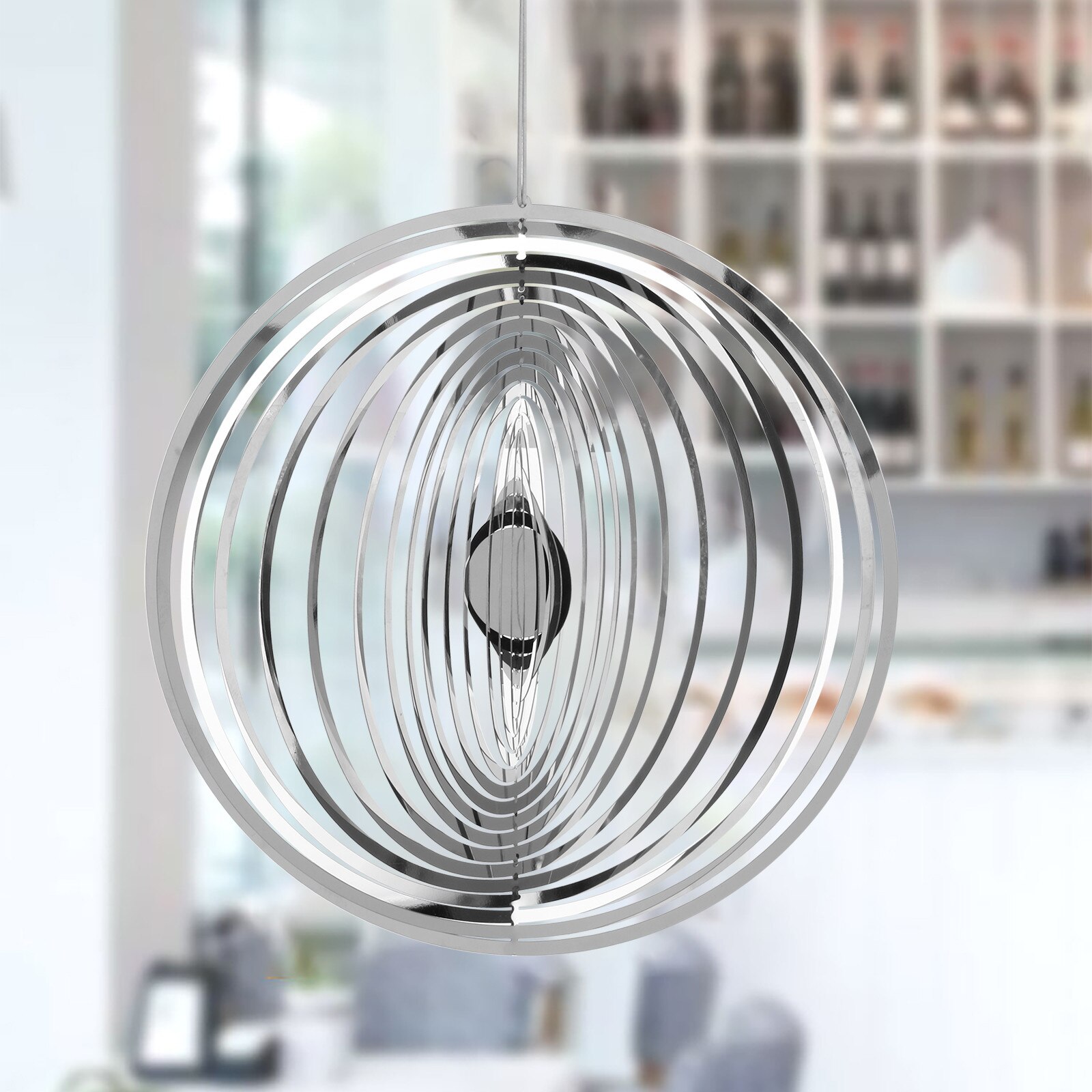 3D Round Rotating Wind Chimes Flowing-Light Effect Home Garden Decoration Outdoor Hanging Decor Shiny Wind Spinners