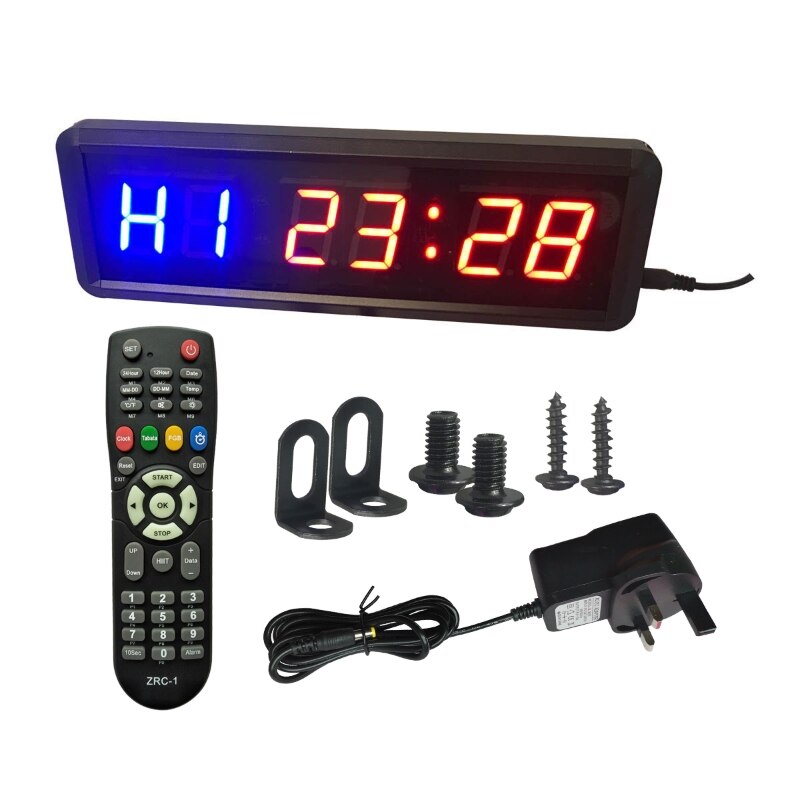 Cronometro Timer da palestra con telecomando per allenamento Fitness in palestra orologio Timer a intervallo ideale con staffe per montaggio a parete trasporto di goccia: -2-BU