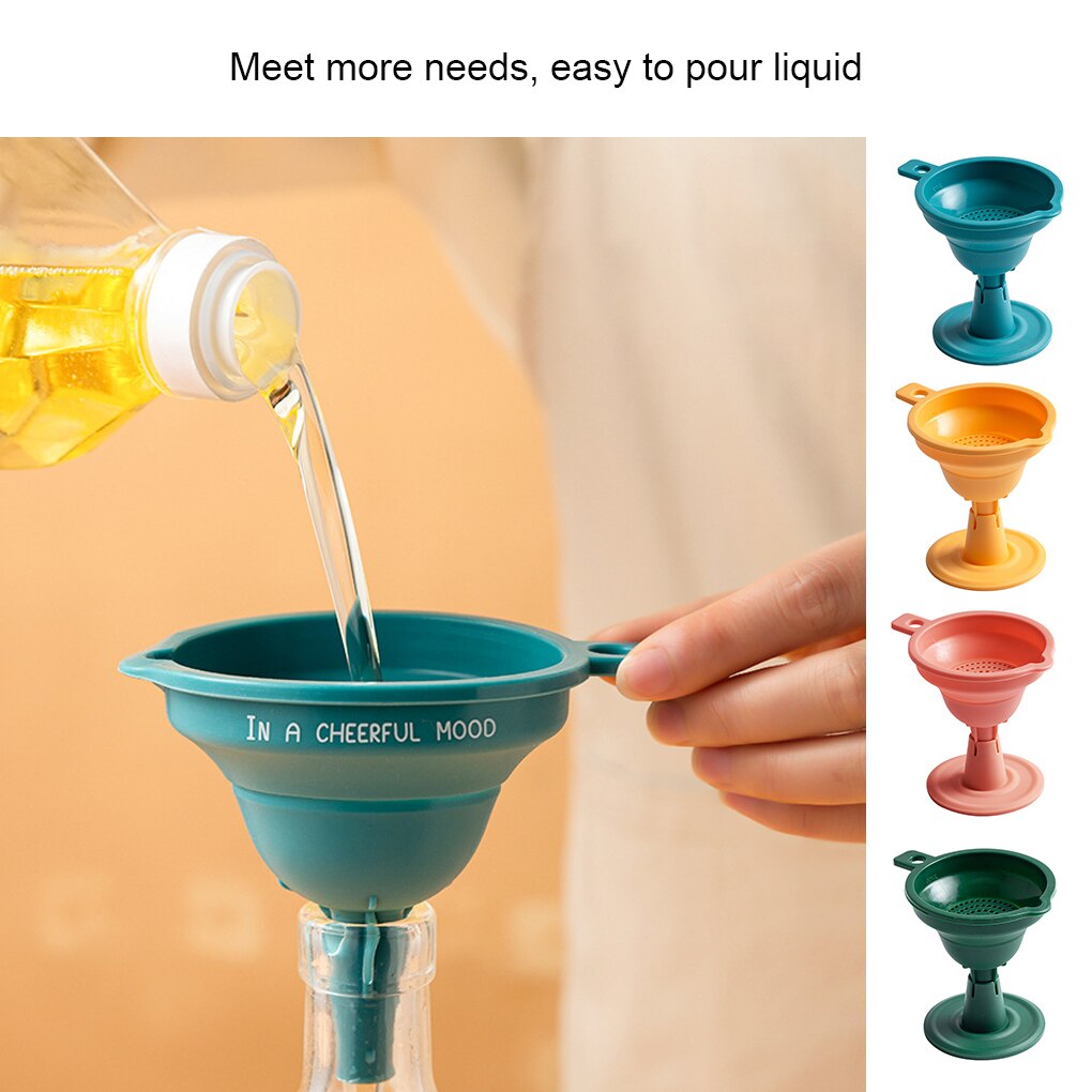 1Pcs Mini Opvouwbare Trechter Silicone Inklapbare Trechter Opvouwbare Draagbare Trechters Worden Opgehangen Huishoudelijke Vloeibare Doseren Keuken Gereedschap