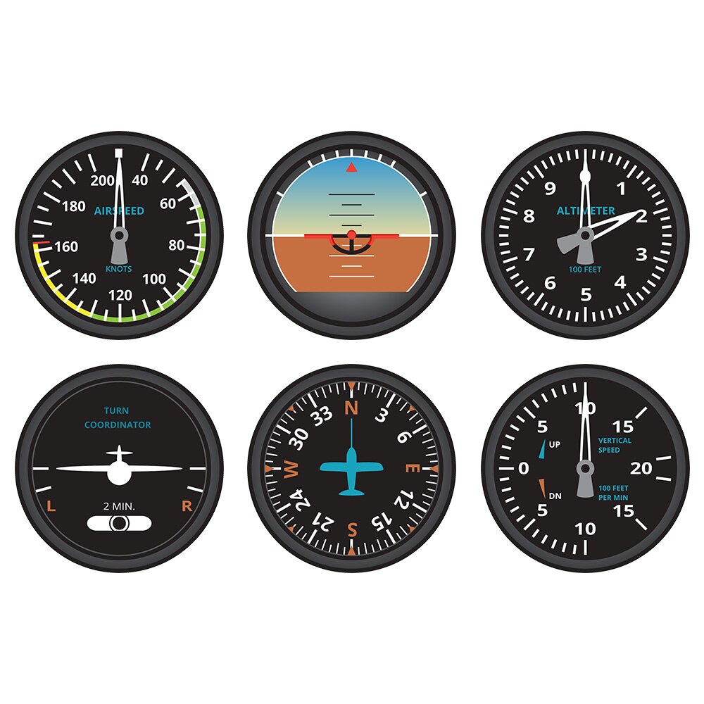 Ensemble de 6 Instruments d'aviation, sous-verres, jauges de vol d'avion, panneau de vol, décor de maison, pour pilote d'avion