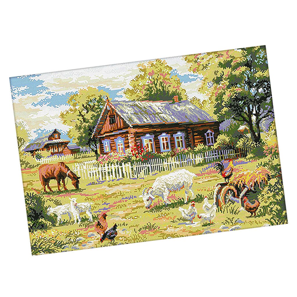 Village Farm Goat Stamped Cross Stitch Kit DIY Handmade Needlework for Beginners Kids Adults