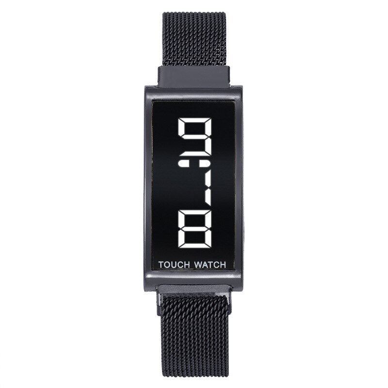 Digital Watch Women Luxury Rectangle Alloy Dial Led Watches Sport Unisex Men Kid Wristwatch Electronic Reloj Mujer: Black