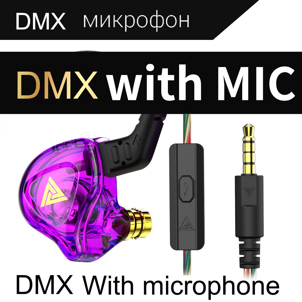 QKZ AK6 DMX In Ear Earphones HIFI Bass Earbuds Headphones Game Sport Monitor Noice Cancelling Common Headset EDS EDX ZST MT1: Purple