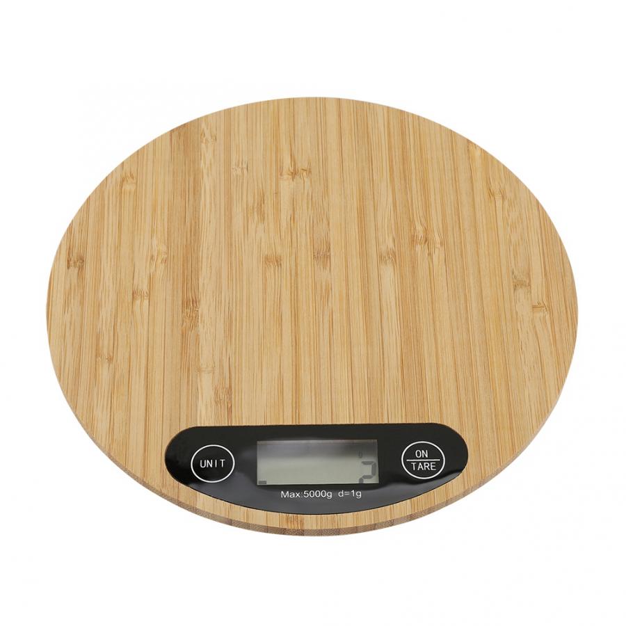 5kg/ 1g Round Bamboo LED Display Electric Kitchen Weighing Scale Cooking Food digital kitchen scale