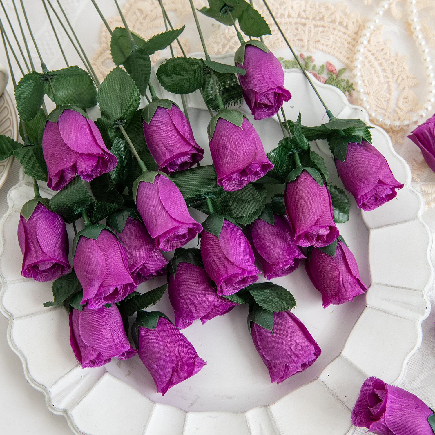 Florero de ramo de rosas rojas para decoración del hogar, coronas decorativas para jardín y boda, arreglo floral hecho a mano, flores artificiales, 10 Uds.: Morado