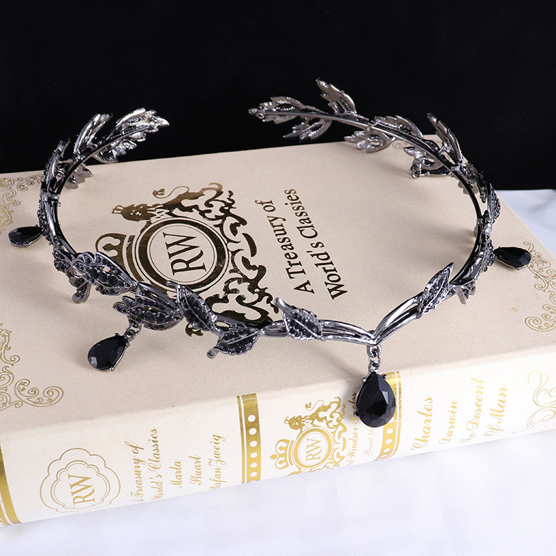Vintage Bronze Emerald Green Fairy Crown Tiaras Crystal Leaves Elf Tiara Bandana Hair Accessories for Women Costume Hair Jewelry