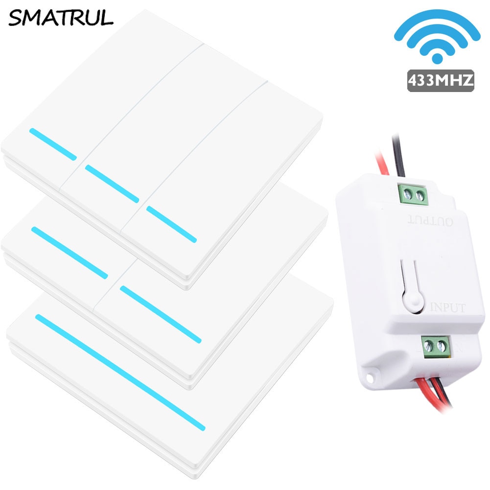 SMATRUL 433Mhz Wireless smart Light Switch RF Remote Control 1000W 50M AC 110V 220V Receiver Wall Panel push button Bedroom Lamp