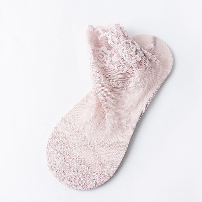 Thin Lace Socks Women Leaves Lace Invisible Socks Thin Ladies Lace Boat Socks Hollow Non-slip Shallow Socks Women Frilly Socks: Orange
