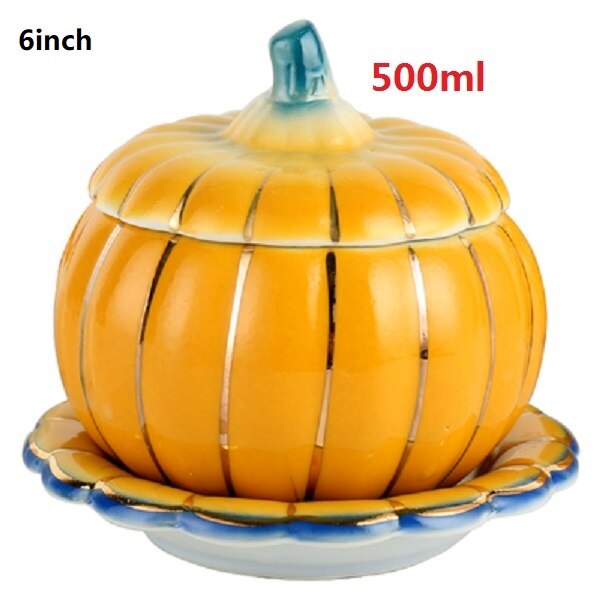 Cute Ceramic Pumpkin Bowl Sugar Bowl with Lid Handle Salad Fruit Soup Ice Cream Bowl Kitchen Noodles Bowls Decor Home Tableware: c