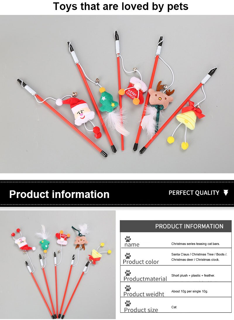 Cat Toys Cat Stick Santa Cat Toy Funny Cat Stick Cats Interactive Toys Christmas Cat Rod Pet Cat Toy Cute Cat Teaser Stick