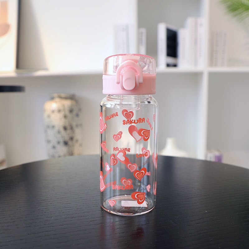 Dricksglas, bärbar kvinnlig, söt körsbärsblommakopp, värmebeständigt glas, te, citron, handkopp: Kärlek / 320ml
